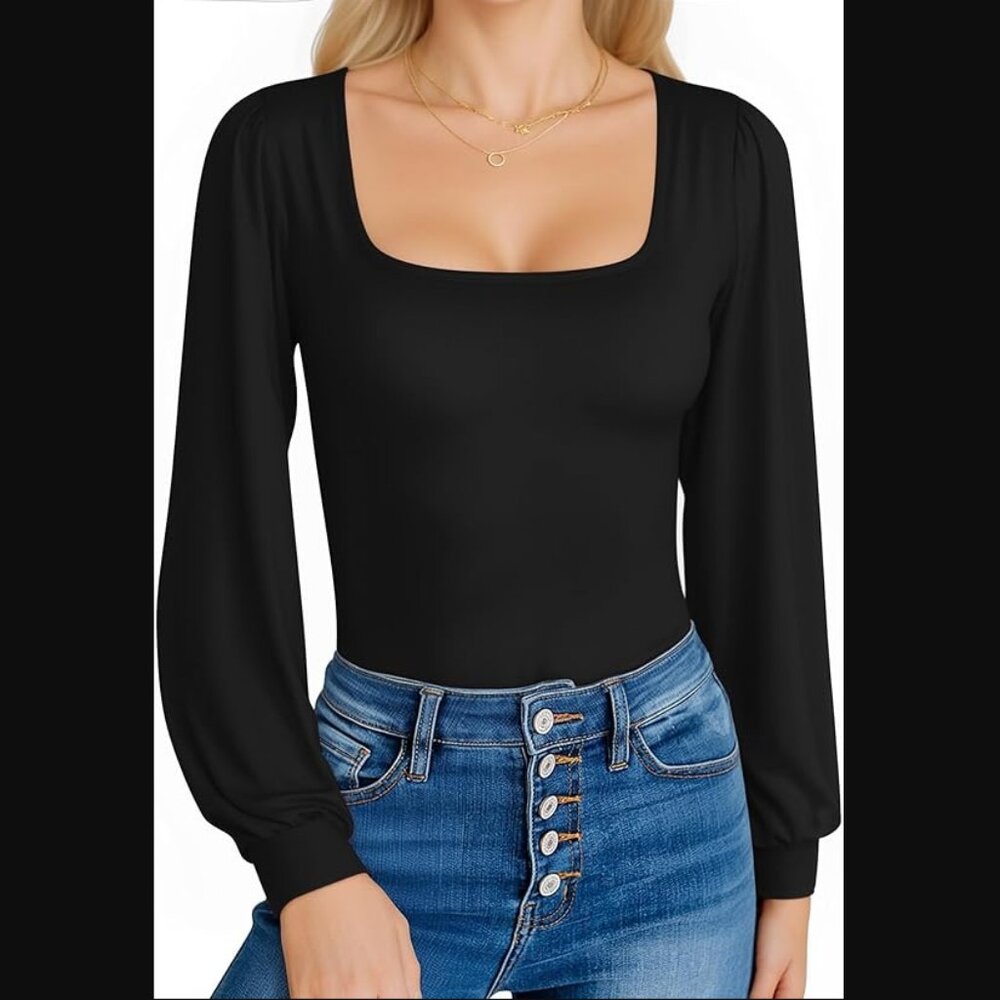 Square Neck Puff Sleeve Bodysuit